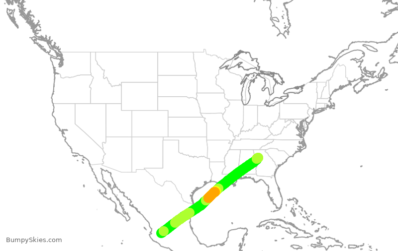Turbulence forecast map for VOI1936, GDL to ATL