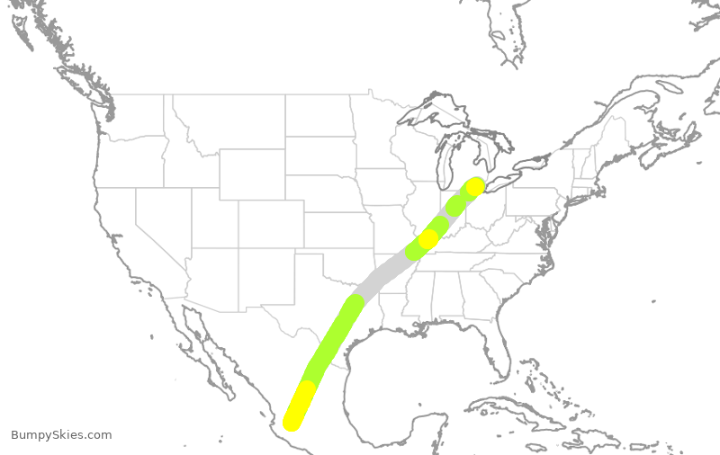 Turbulence forecast map for VOI1964, GDL to DTW