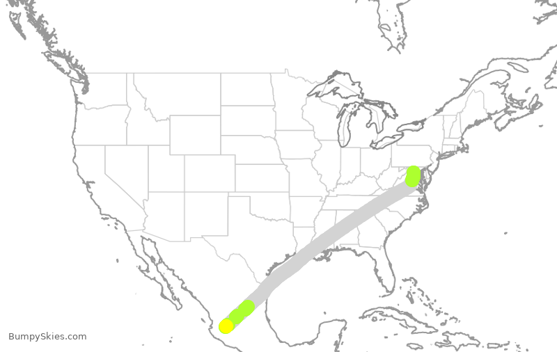 Turbulence forecast map for VOI1988, GDL to IAD