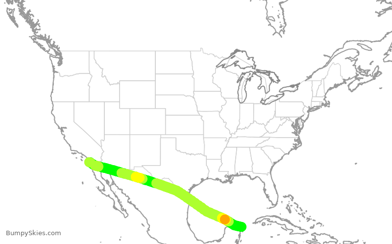Turbulence forecast map for VOI3080, TIJ to CUN