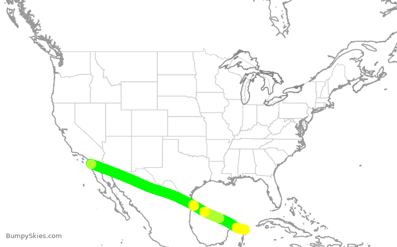 Turbulence forecast map for VOI3082, TIJ to CUN