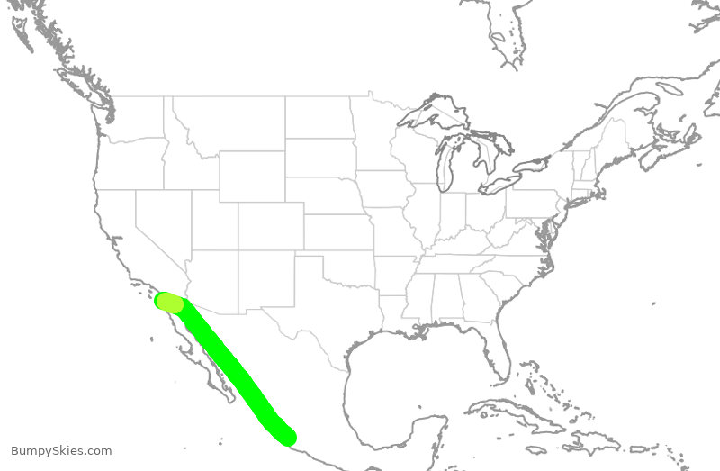 Turbulence forecast map for VOI3263, CLQ to TIJ