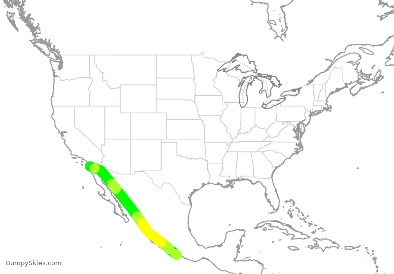 Turbulence forecast map for VOI3269, ACA to TIJ