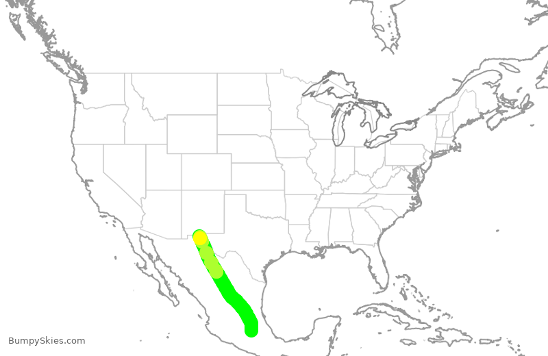 Turbulence forecast map for VOI350, MEX to CJS