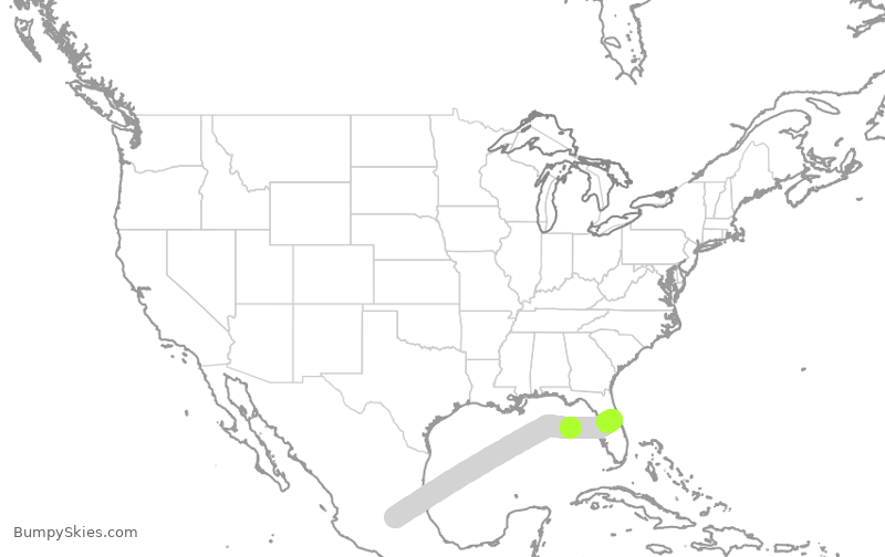 Turbulence forecast map for VOI524, QRO to MCO