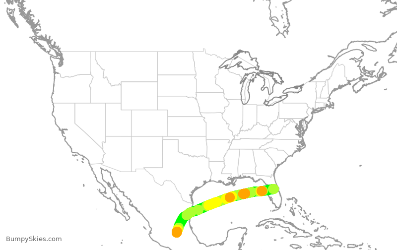 Turbulence forecast map for VOI525, MCO to QRO