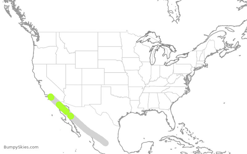 Turbulence forecast map for VOI5641, LAX to BJX