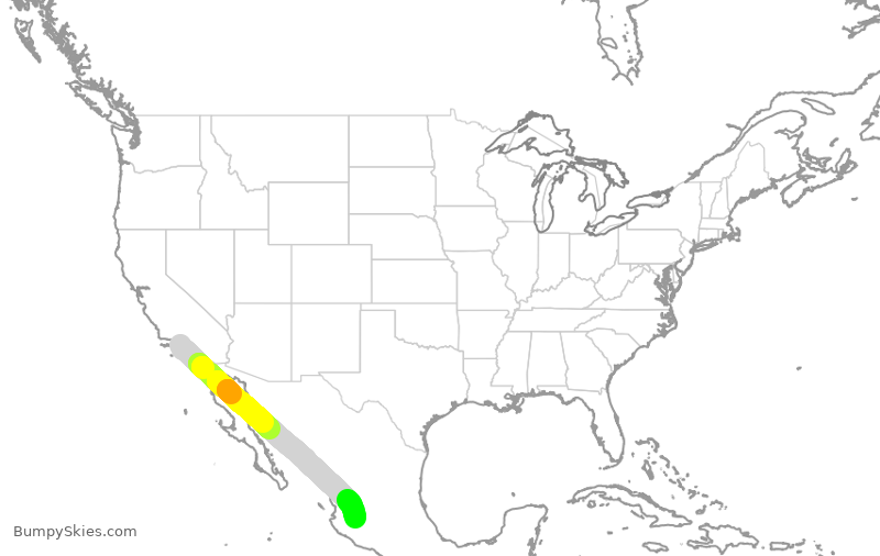 Turbulence forecast map for VOI5653, LAX to GDL