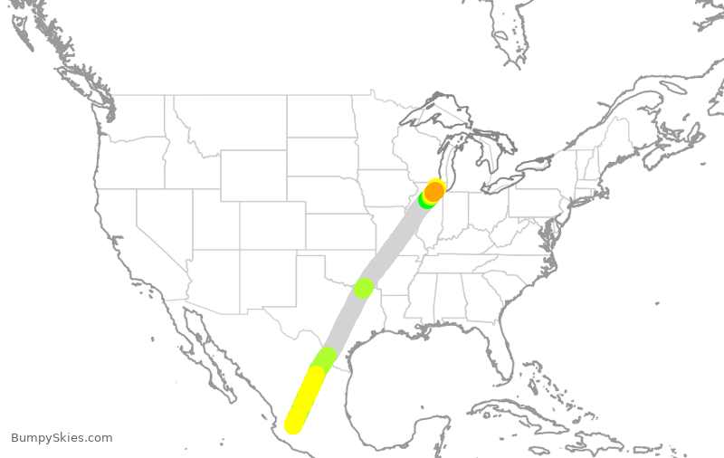 Turbulence forecast map for VOI5706, GDL to ORD