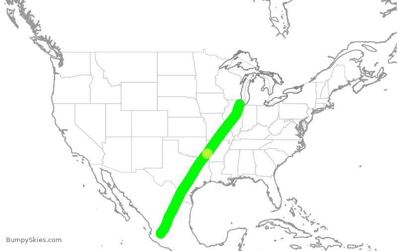 Turbulence forecast map for VOI5707, ORD to GDL