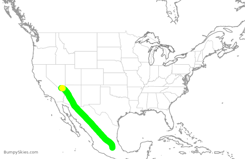 Turbulence forecast map for VOI5740, MEX to LAS