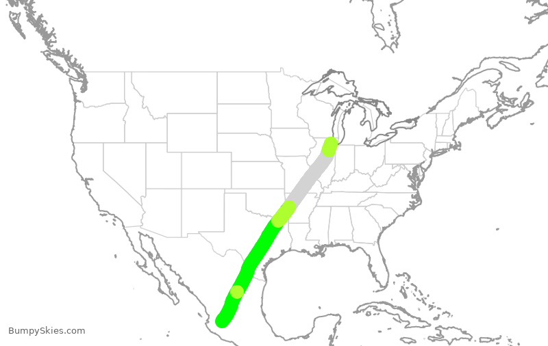 Turbulence forecast map for VOI5811, ORD to GDL