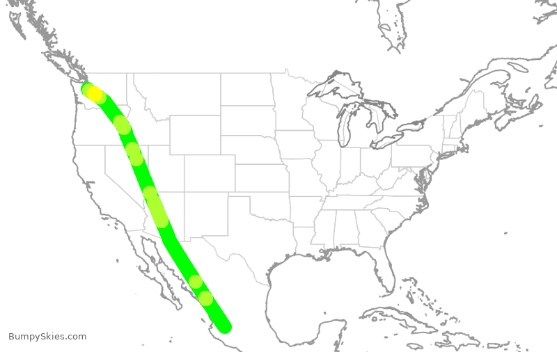 Turbulence forecast map for VOI5852, GDL to SEA