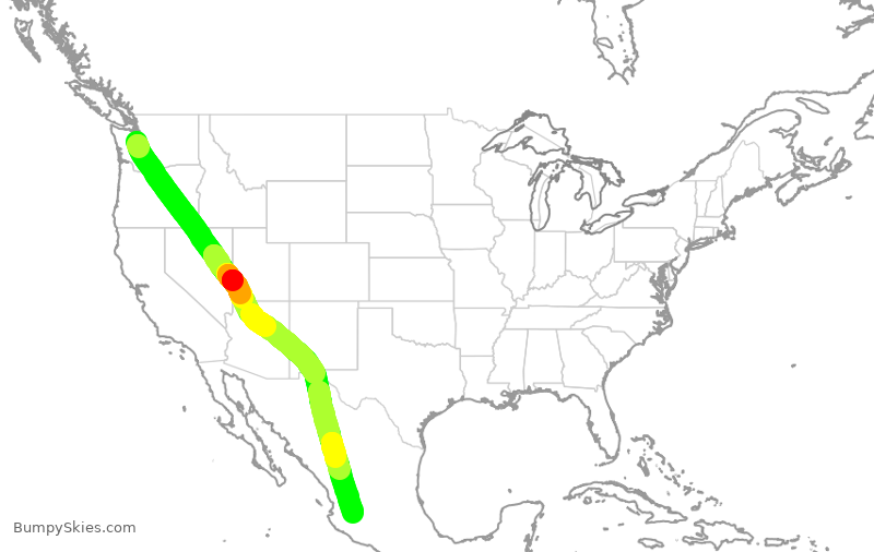 Turbulence forecast map for VOI5853, SEA to GDL