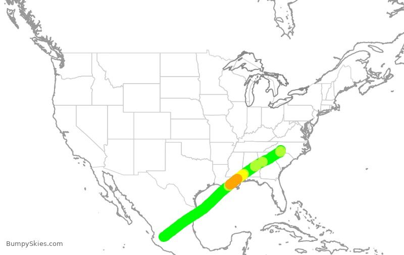 Turbulence forecast map for VOI5910, GDL to CLT