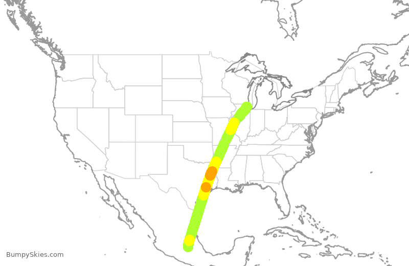 Turbulence forecast map for VOI700, MMX to ORD