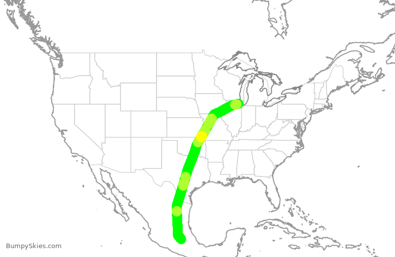 Turbulence forecast map for VOI701, ORD to MMX