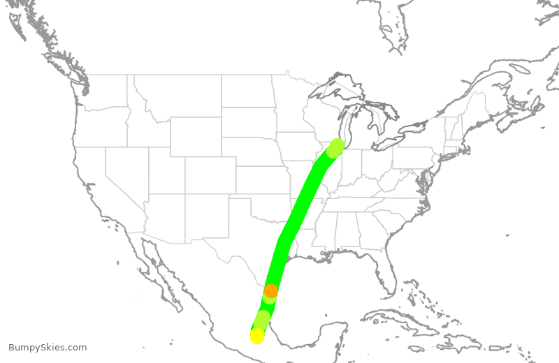 Turbulence forecast map for VOI702, MEX to ORD