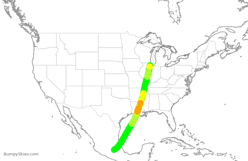 Turbulence forecast map for VOI703, ORD to MMX