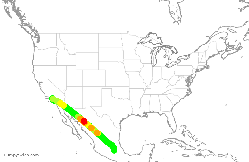 Turbulence forecast map for VOI710, MEX to LAX