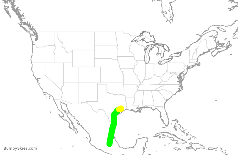 Turbulence forecast map for VOI730, MEX to IAH