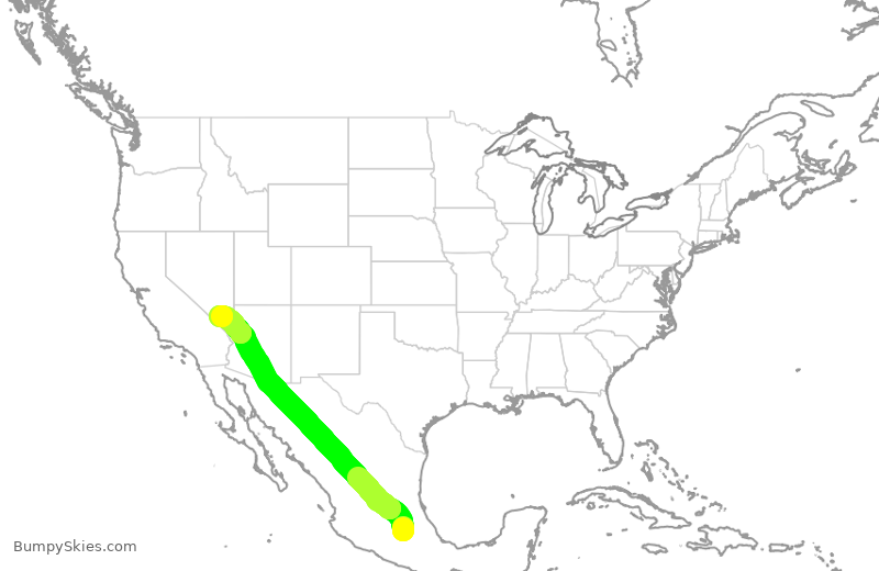 Turbulence forecast map for VOI740, MEX to LAS