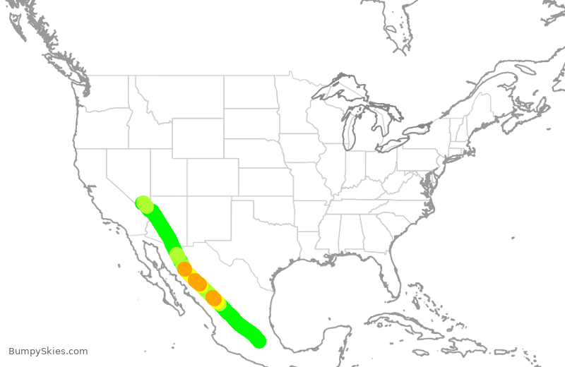 Turbulence forecast map for VOI741, LAS to MEX