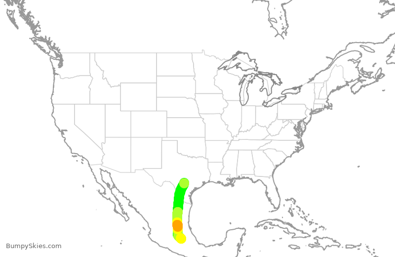 Turbulence forecast map for VOI753, SAT to MEX