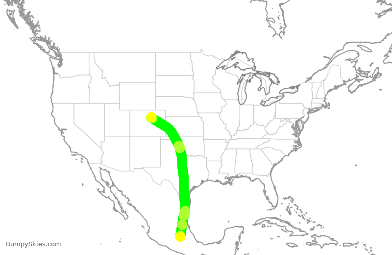 Turbulence forecast map for VOI760, MEX to DEN