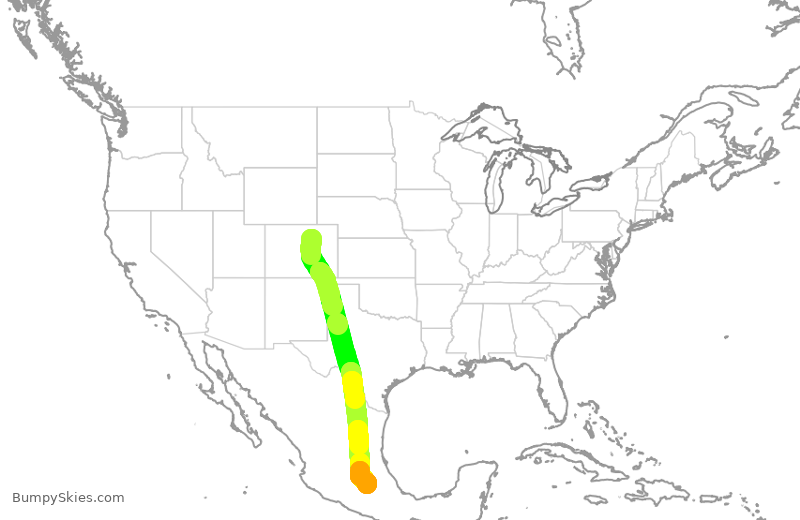 Turbulence forecast map for VOI761, DEN to MEX