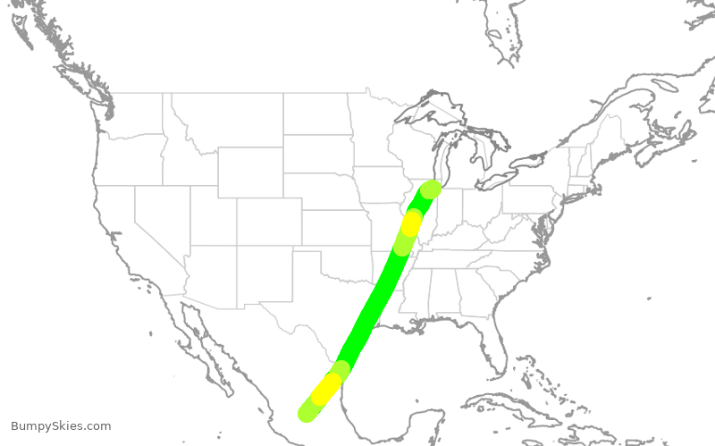 Turbulence forecast map for VOI7702, BJX to MDW