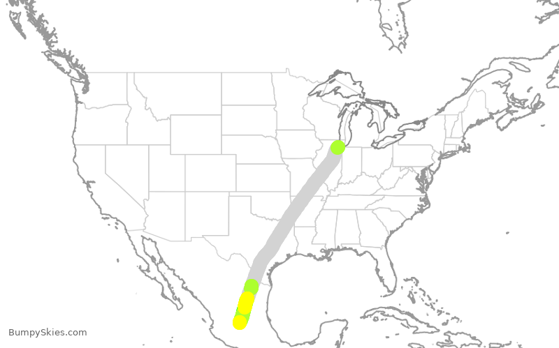 Turbulence forecast map for VOI7703, MDW to BJX