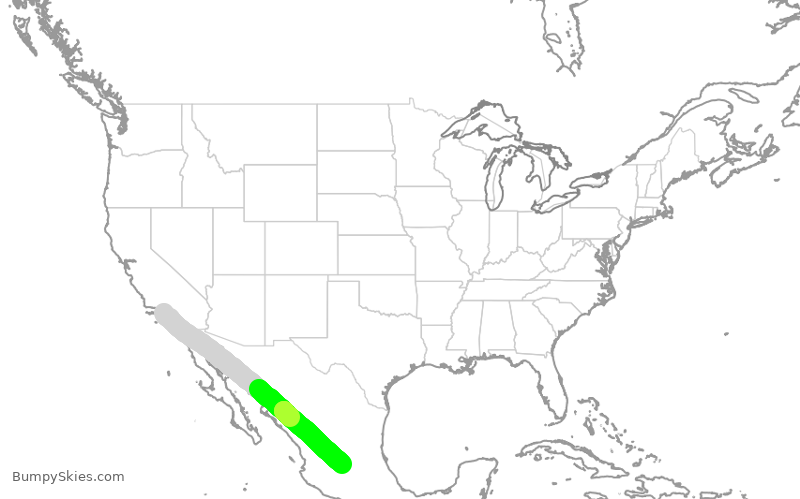 Turbulence forecast map for VOI7721, LAX to BJX
