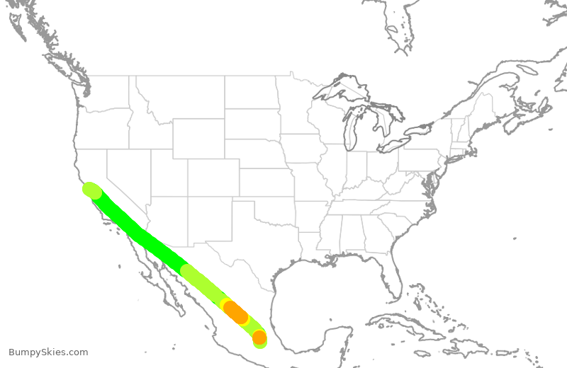 Turbulence forecast map for VOI772, MEX to OAK