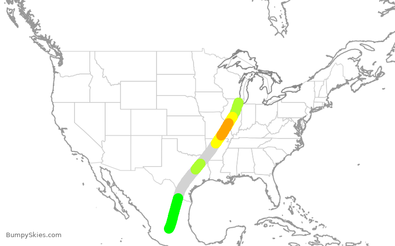 Turbulence forecast map for VOI7731, ORD to MLO