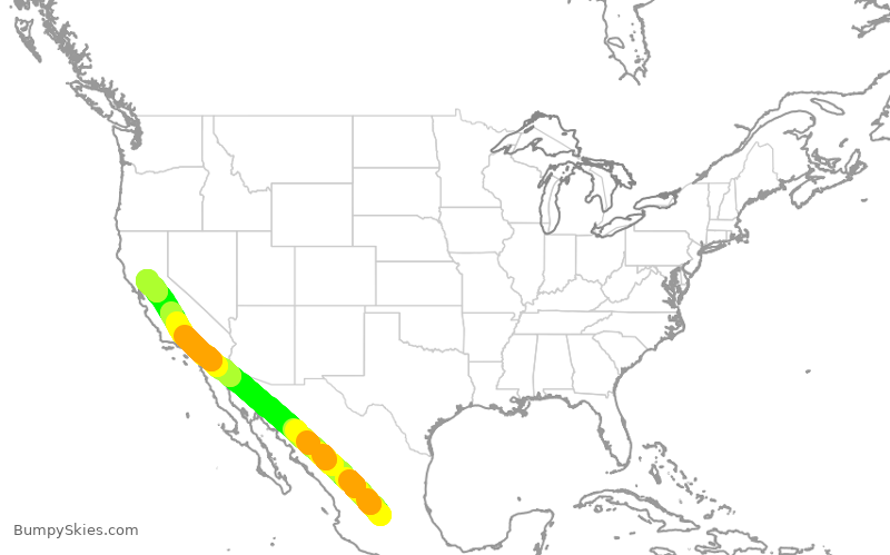 Turbulence forecast map for VOI7750, BJX to SMF