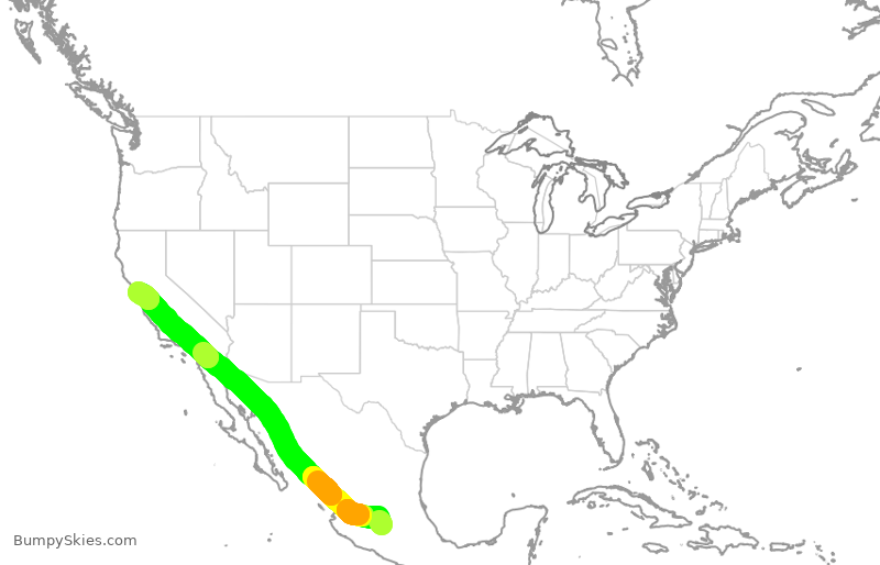 Turbulence forecast map for VOI7790, MLM to OAK