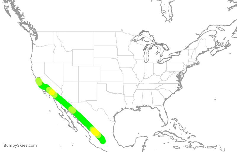 Turbulence forecast map for VOI7800, MLM to SJC