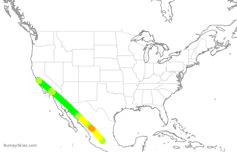 Turbulence forecast map for VOI7801, SJC to MLM