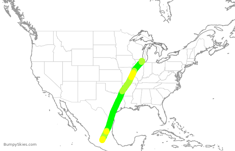 Turbulence forecast map for VOI7820, MLM to ORD
