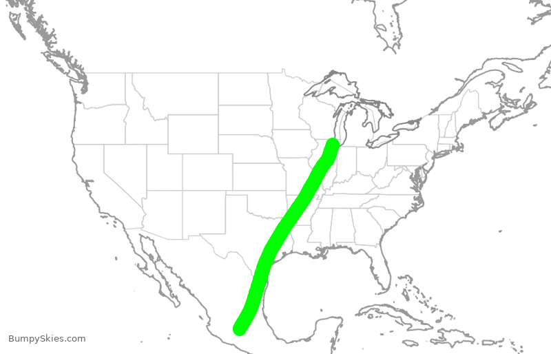 Turbulence forecast map for VOI7821, ORD to MLM