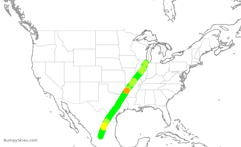 Turbulence forecast map for VOI7843, MDW to AGU