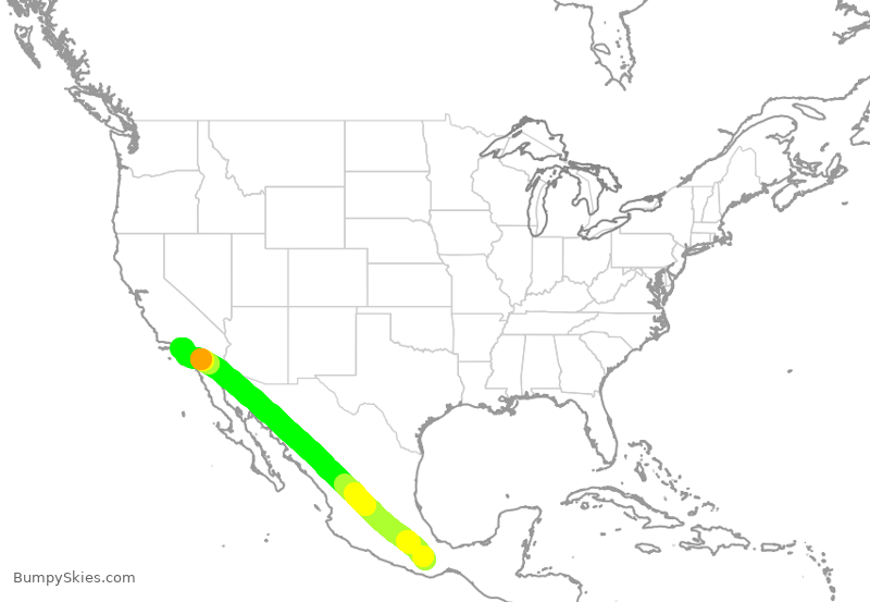 Turbulence forecast map for VOI7848, OAX to LAX