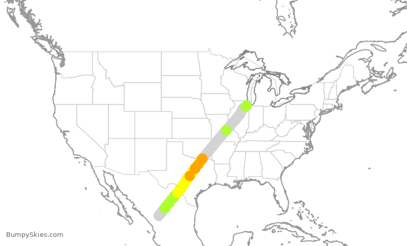 Turbulence forecast map for VOI7866, DGO to MDW