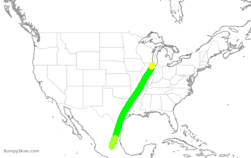Turbulence forecast map for VOI7891, ORD to QRO