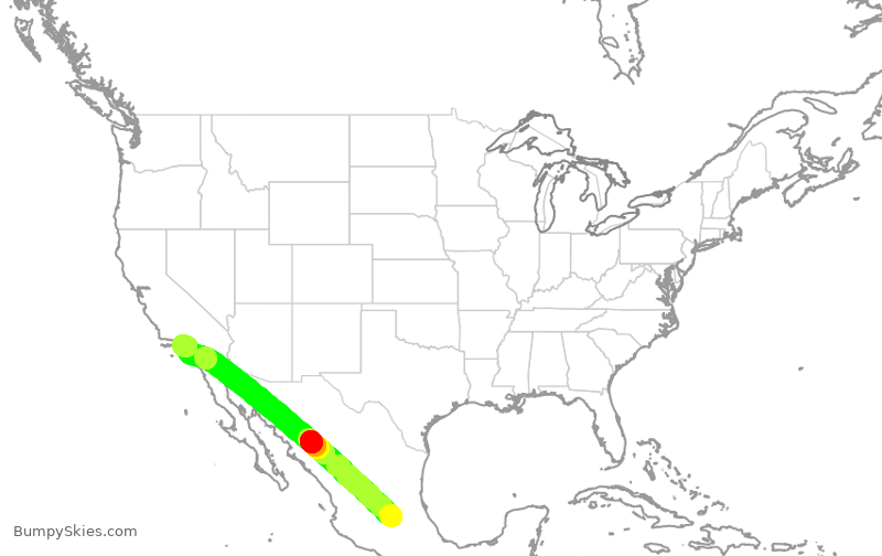 Turbulence forecast map for VOI7896, QRO to LAX