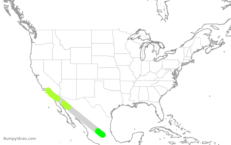 Turbulence forecast map for VOI7897, LAX to QRO