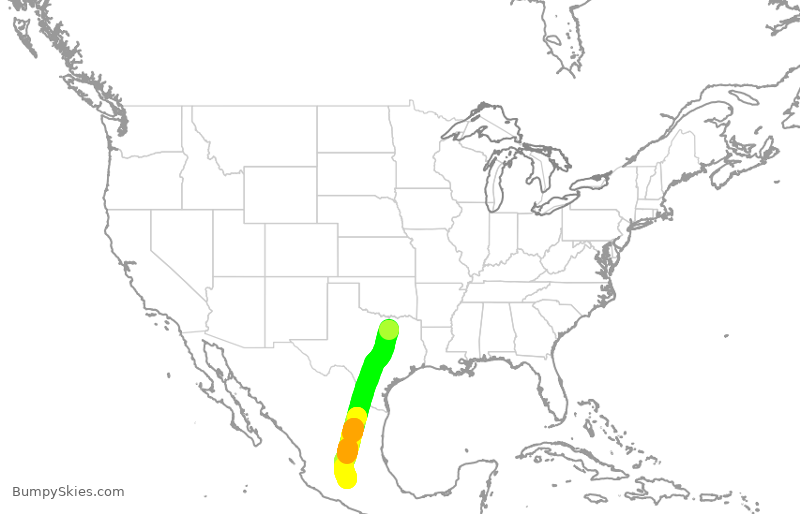 Turbulence forecast map for VOI7909, DFW to MLM