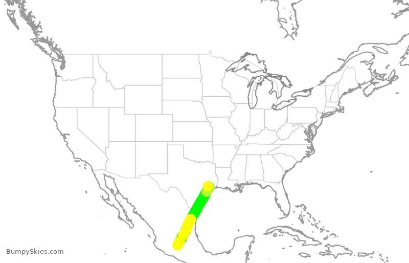 Turbulence forecast map for VOI7921, IAH to MLM