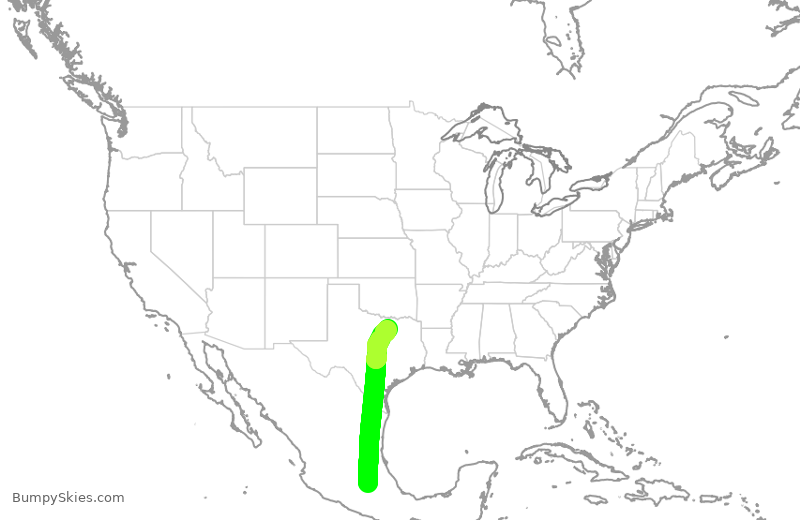 Turbulence forecast map for VOI800, MMX to DFW